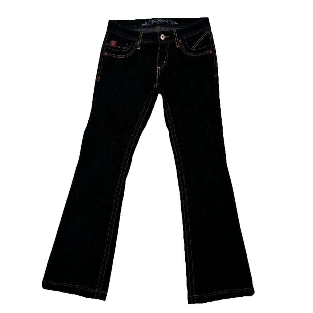 Foxy Jeans Dark Wash Bootcut Stretch Denim Size 3 (25) Low Rise Y2K Shorten Lady